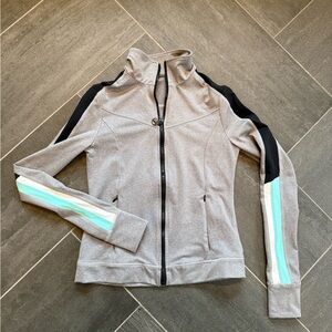 Trina Turk Recreation Gray and Black Athletix Jacket with Aqua Accents XS